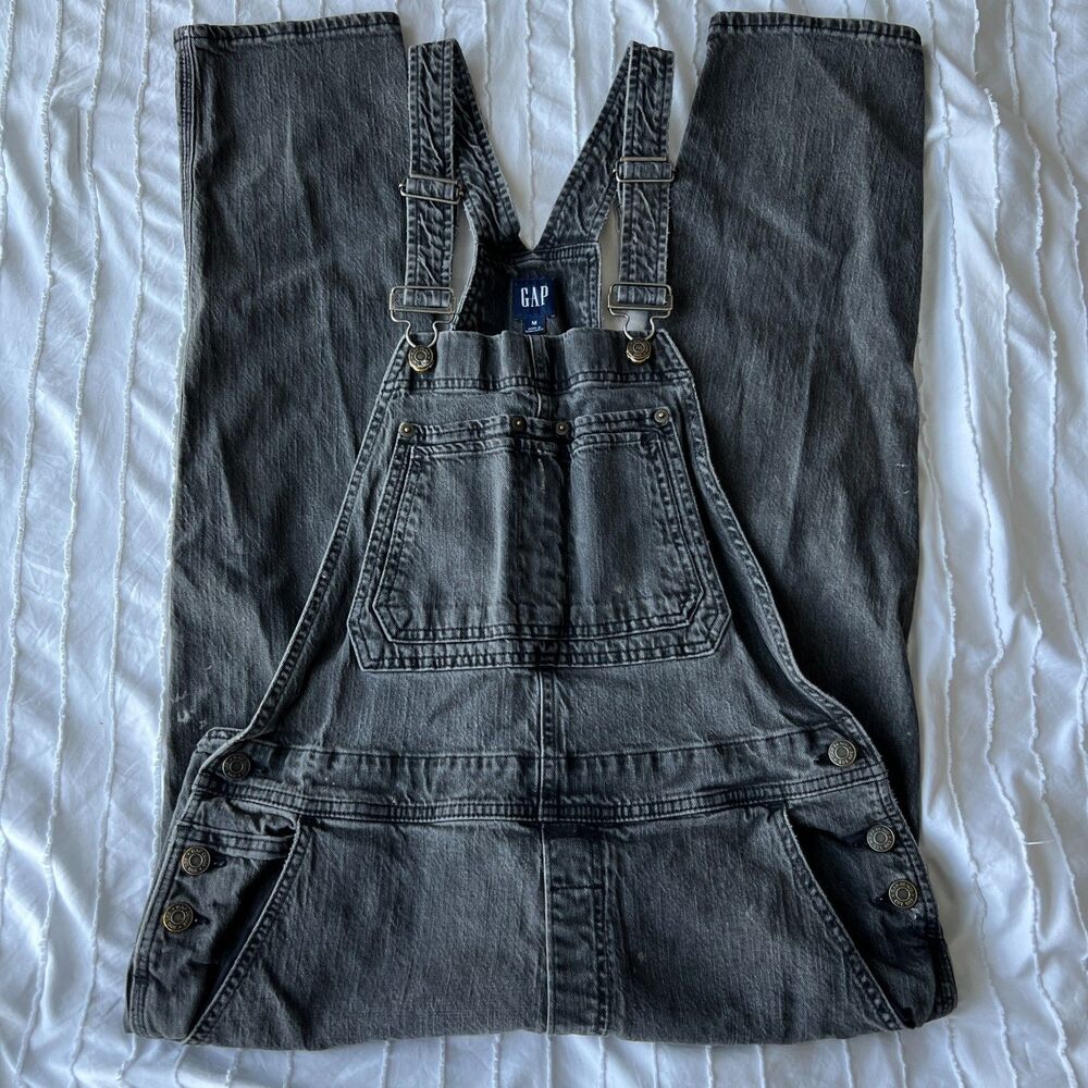 Gap Denim Overalls Womens Medium Black Washed Straight Leg Bib Overall Y2K Stree